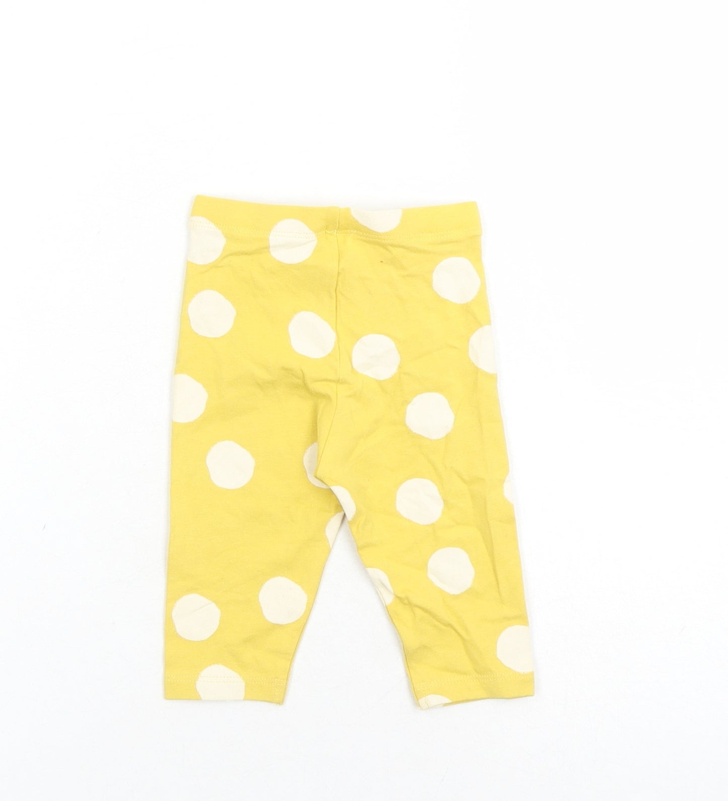 Marks and Spencer Girls Yellow Polka Dot Cotton Capri Leggings Size 3-6 Months - Elasticated Waist