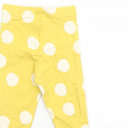 Marks and Spencer Girls Yellow Polka Dot Cotton Capri Leggings Size 3-6 Months - Elasticated Waist