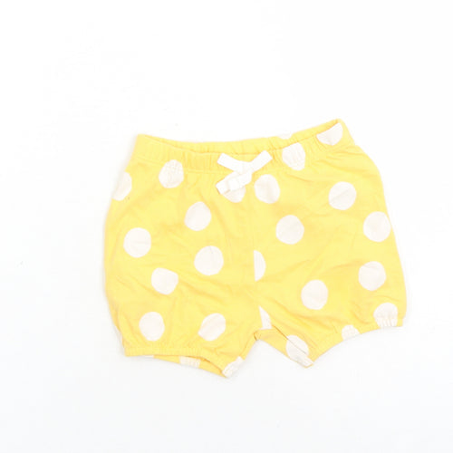 Marks and Spencer Girls Yellow Polka Dot 100% Cotton Sweatpants Trousers Size 6-9 Months - Elasticated Waist Bow Detail