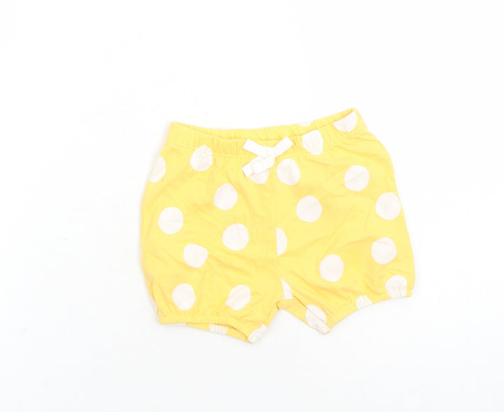 Marks and Spencer Girls Yellow Polka Dot 100% Cotton Sweatpants Trousers Size 6-9 Months - Elasticated Waist Bow Detail
