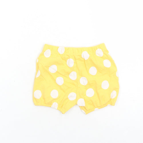 Marks and Spencer Girls Yellow Polka Dot 100% Cotton Sweatpants Trousers Size 6-9 Months - Elasticated Waist Bow Detail