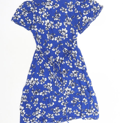 French Connection Womens Blue Floral Polyester A-Line Size 10 V-Neck Pullover