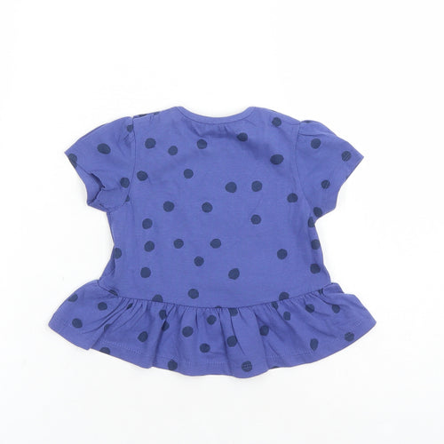 Marks and Spencer Girls Blue Polka Dot 100% Cotton Basic Blouse Size 6-9 Months Round Neck Snap