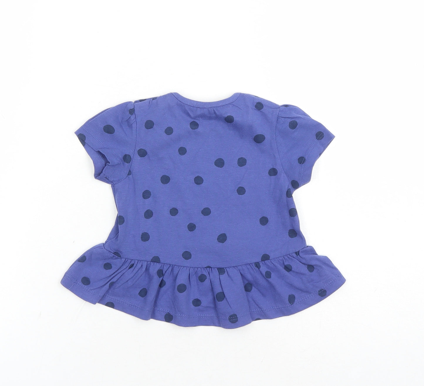 Marks and Spencer Girls Blue Polka Dot 100% Cotton Basic Blouse Size 6-9 Months Round Neck Snap