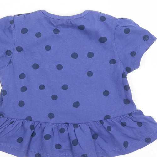 Marks and Spencer Girls Blue Polka Dot 100% Cotton Basic Blouse Size 6-9 Months Round Neck Snap