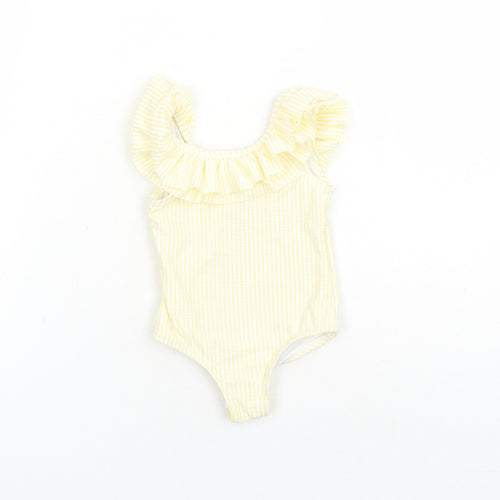 Marks and Spencer Girls Yellow Striped Polyester Unitard One-Piece Size 3-6 Months Pullover - Swim Suit