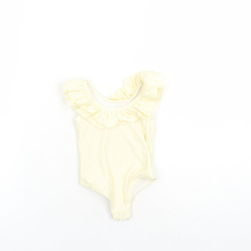 Marks and Spencer Girls Yellow Striped Polyester Unitard One-Piece Size 3-6 Months Pullover - Swim Suit