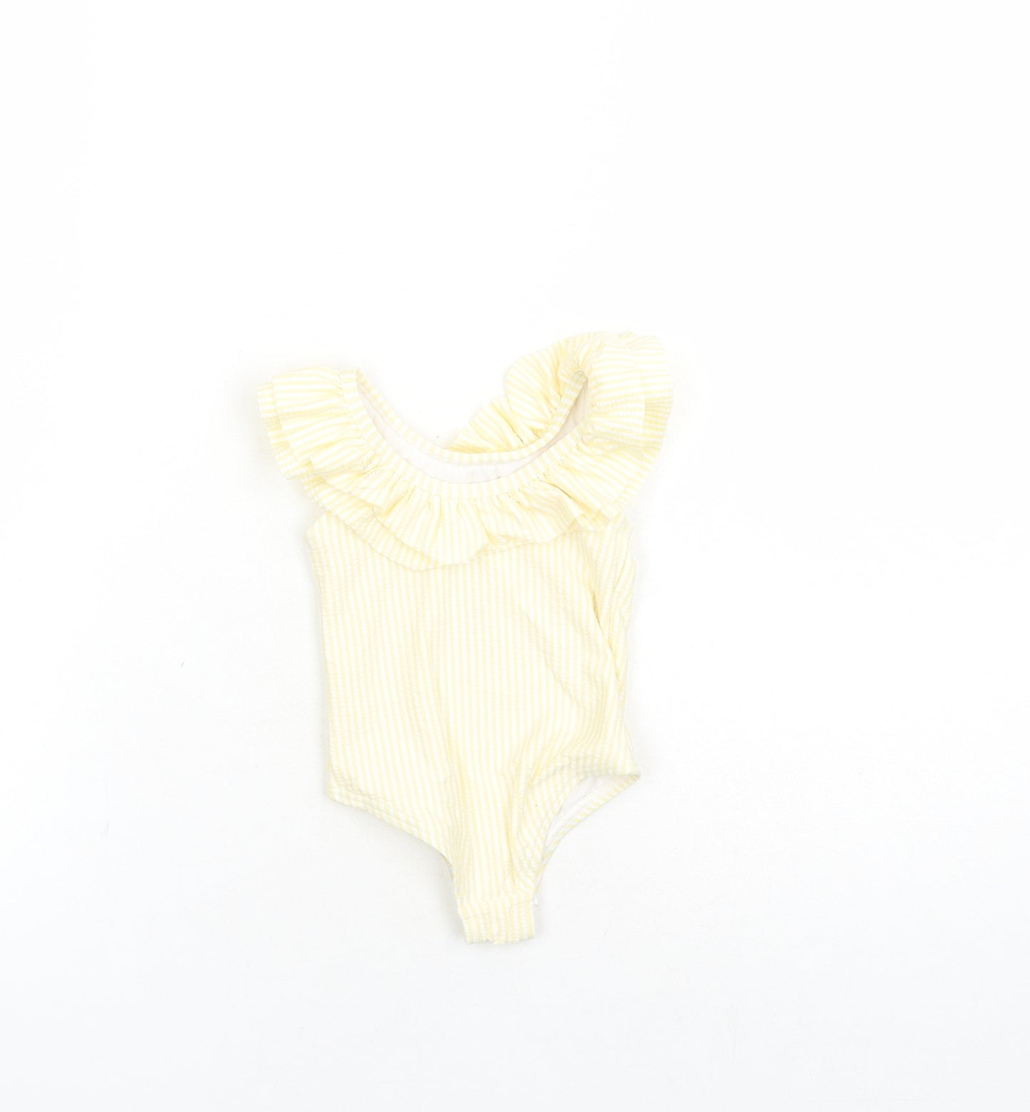 Marks and Spencer Girls Yellow Striped Polyester Unitard One-Piece Size 3-6 Months Pullover - Swim Suit