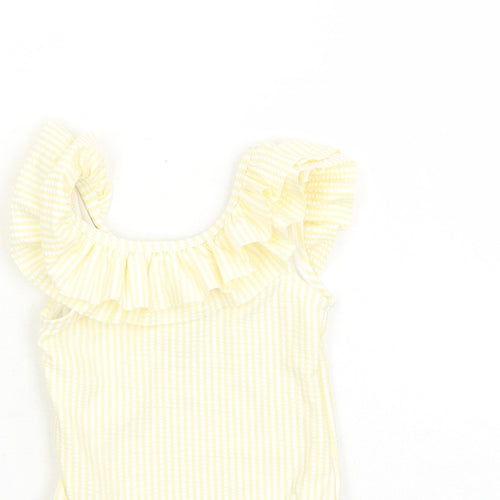 Marks and Spencer Girls Yellow Striped Polyester Unitard One-Piece Size 3-6 Months Pullover - Swim Suit