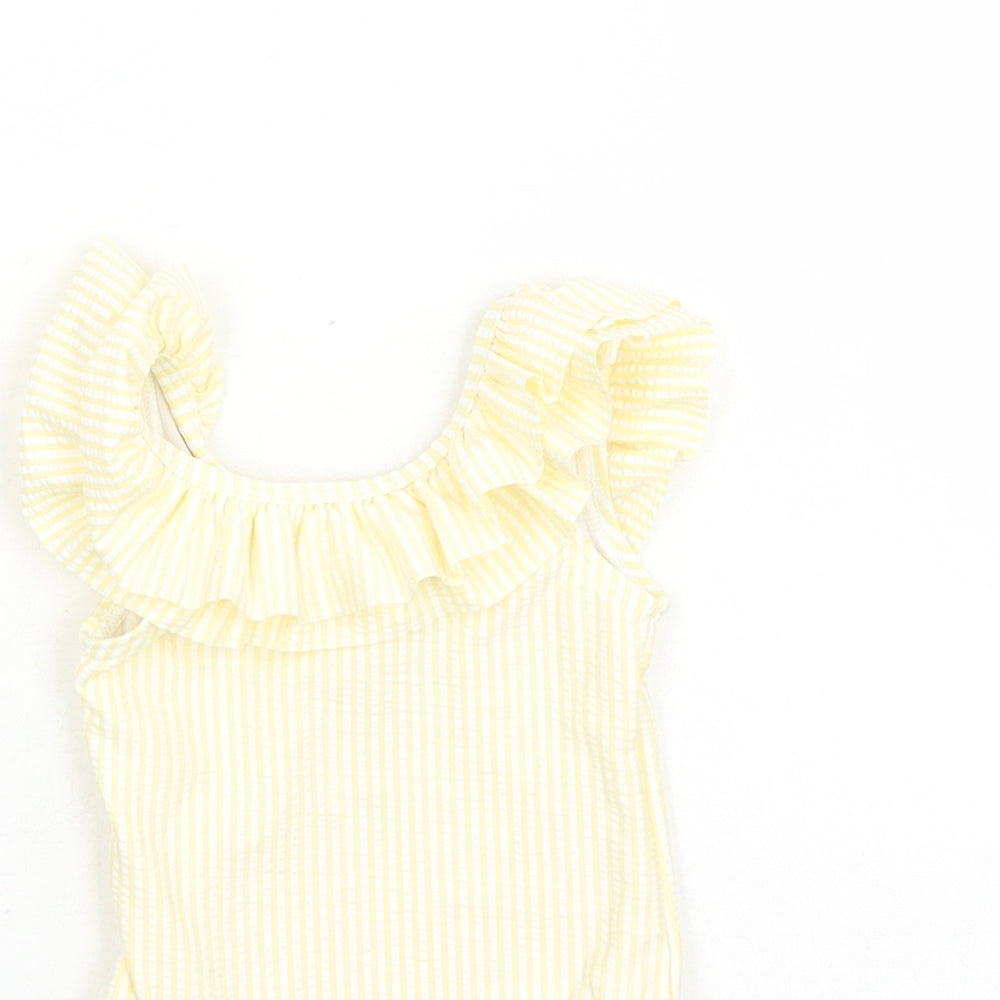 Marks and Spencer Girls Yellow Striped Polyester Unitard One-Piece Size 3-6 Months Pullover - Swim Suit