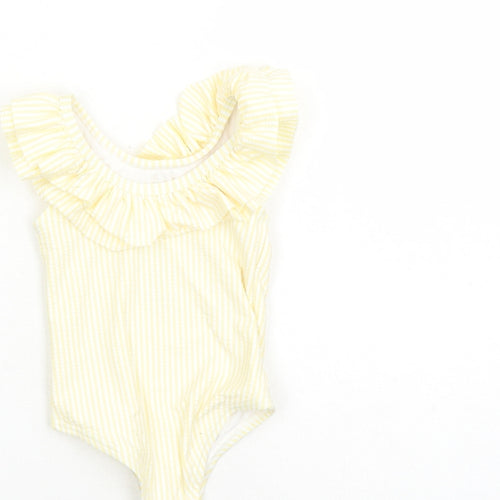 Marks and Spencer Girls Yellow Striped Polyester Unitard One-Piece Size 3-6 Months Pullover - Swim Suit