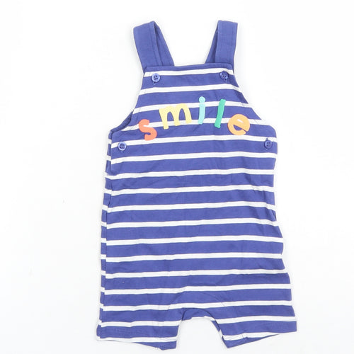 Marks and Spencer Boys Blue Striped 100% Cotton Dungaree One-Piece Size 3-6 Months Button - Smile