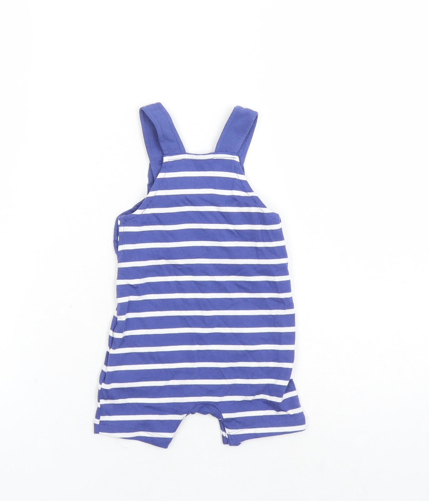 Marks and Spencer Boys Blue Striped 100% Cotton Dungaree One-Piece Size 3-6 Months Button - Smile