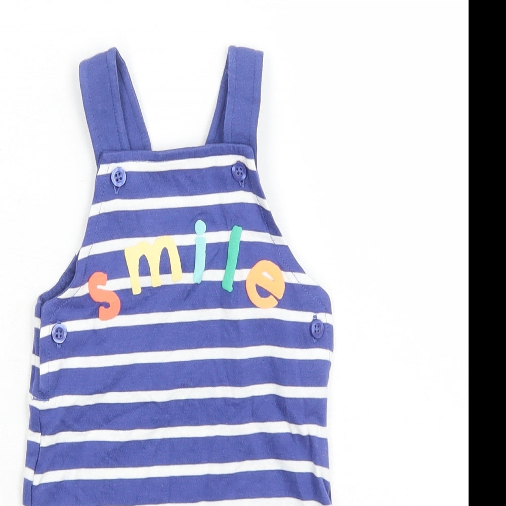 Marks and Spencer Boys Blue Striped 100% Cotton Dungaree One-Piece Size 3-6 Months Button - Smile