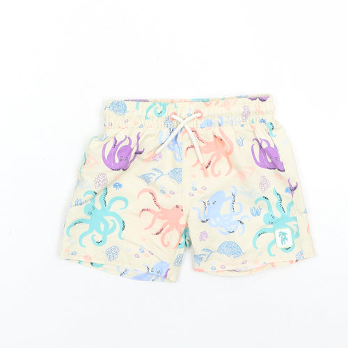 Marks and Spencer Boys Beige Geometric Polyester Sweatpants Trousers Size 9-12 Months Drawstring - Elasticated Waist Swim Shorts Octopus Pattern
