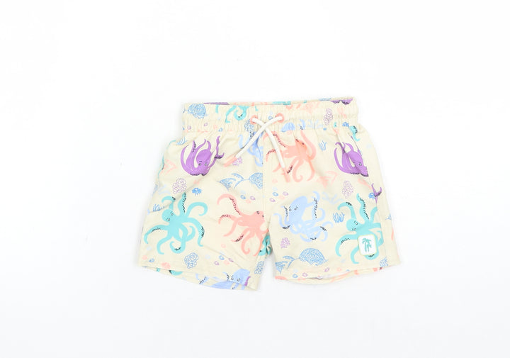 Marks and Spencer Boys Beige Geometric Polyester Sweatpants Trousers Size 9-12 Months Drawstring - Elasticated Waist Swim Shorts Octopus Pattern