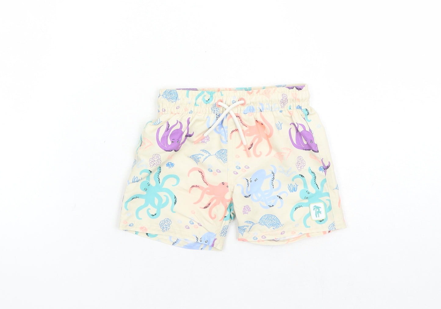 Marks and Spencer Boys Beige Geometric Polyester Sweatpants Trousers Size 9-12 Months Drawstring - Elasticated Waist Swim Shorts Octopus Pattern