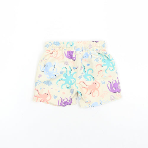 Marks and Spencer Boys Beige Geometric Polyester Sweatpants Trousers Size 9-12 Months Drawstring - Elasticated Waist Swim Shorts Octopus Pattern