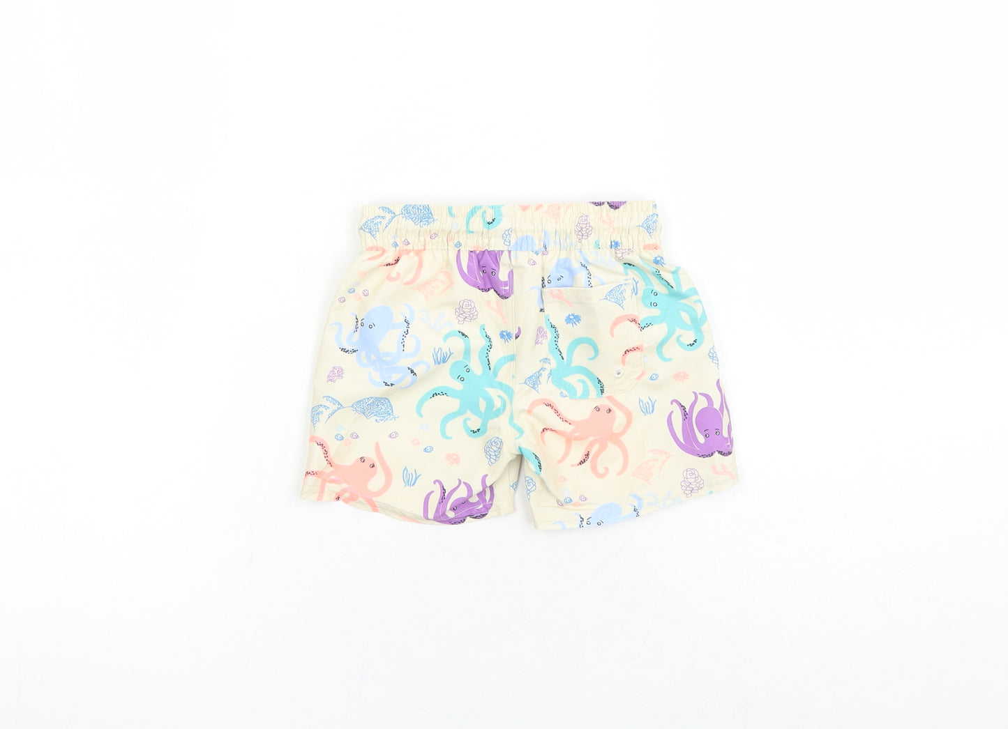 Marks and Spencer Boys Beige Geometric Polyester Sweatpants Trousers Size 9-12 Months Drawstring - Elasticated Waist Swim Shorts Octopus Pattern