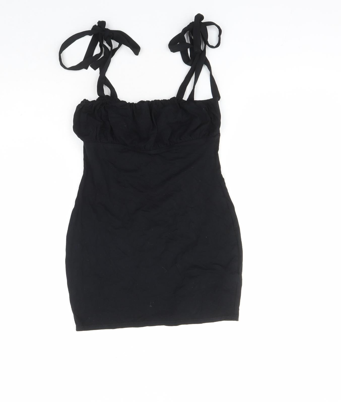 ASOS Womens Black Viscose Mini Size 10 Square Neck Tie