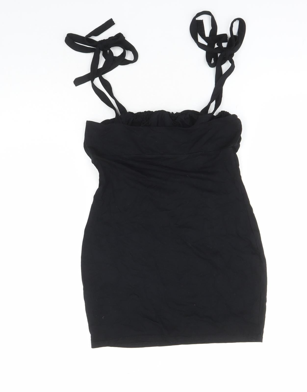 ASOS Womens Black Viscose Mini Size 10 Square Neck Tie