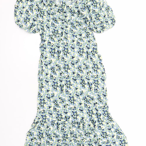 Marks and Spencer Womens Multicoloured Floral Viscose A-Line Size 10 V-Neck Zip - Belted