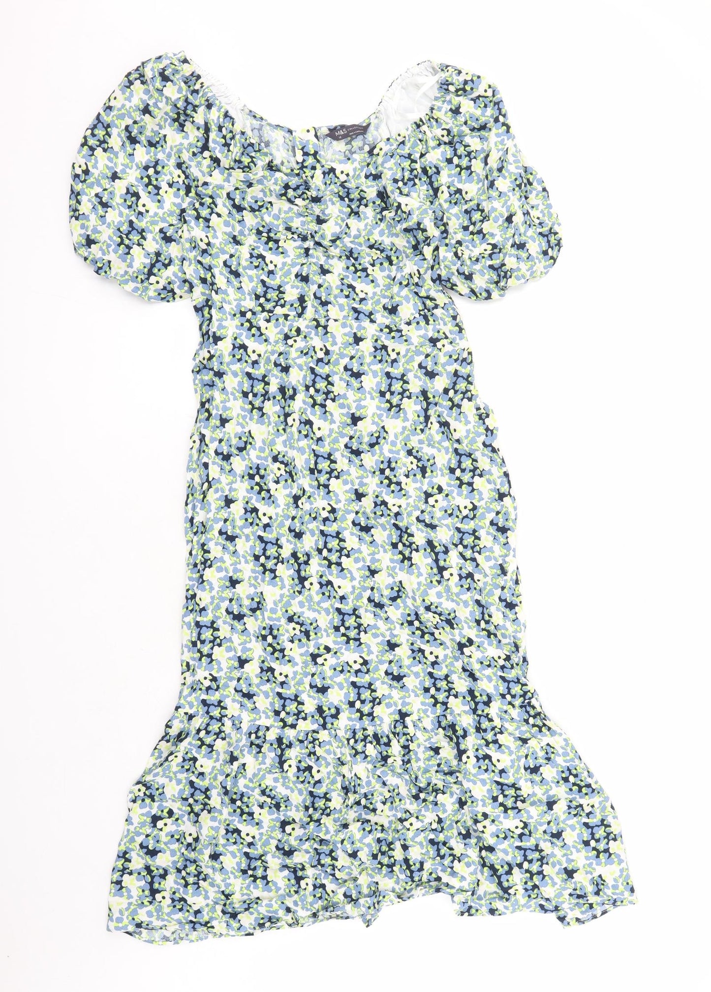 Marks and Spencer Womens Multicoloured Floral Viscose A-Line Size 10 V-Neck Zip - Belted