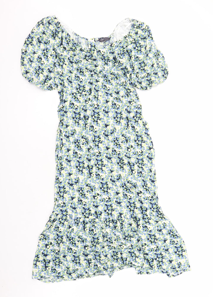 Marks and Spencer Womens Multicoloured Floral Viscose A-Line Size 10 V-Neck Zip - Belted