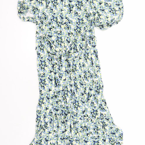 Marks and Spencer Womens Multicoloured Floral Viscose A-Line Size 10 V-Neck Zip - Belted