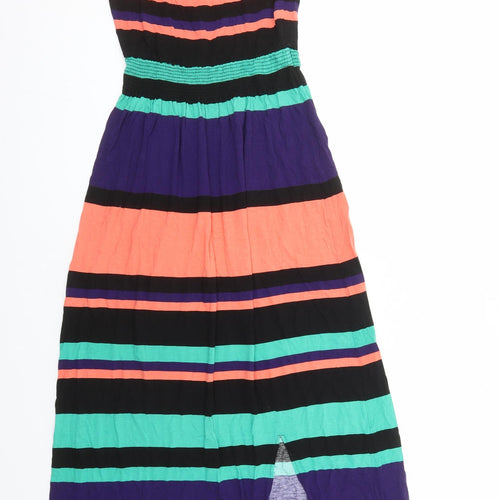 NEXT Womens Multicoloured Striped Viscose Maxi Size 8 Round Neck Pullover - Side Split Detail
