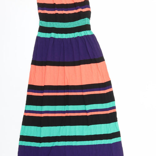 NEXT Womens Multicoloured Striped Viscose Maxi Size 8 Round Neck Pullover - Side Split Detail