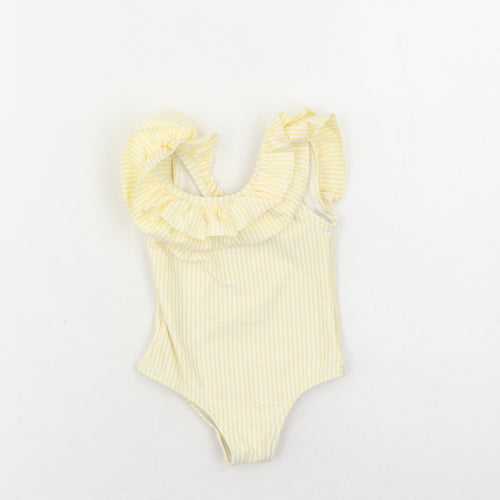 Marks and Spencer Girls Yellow Striped Polyester Unitard One-Piece Size 0-3 Months Pullover - Swim Suit