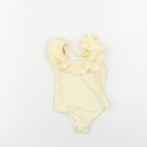 Marks and Spencer Girls Yellow Striped Polyester Unitard One-Piece Size 0-3 Months Pullover - Swim Suit