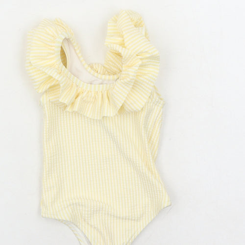 Marks and Spencer Girls Yellow Striped Polyester Unitard One-Piece Size 0-3 Months Pullover - Swim Suit