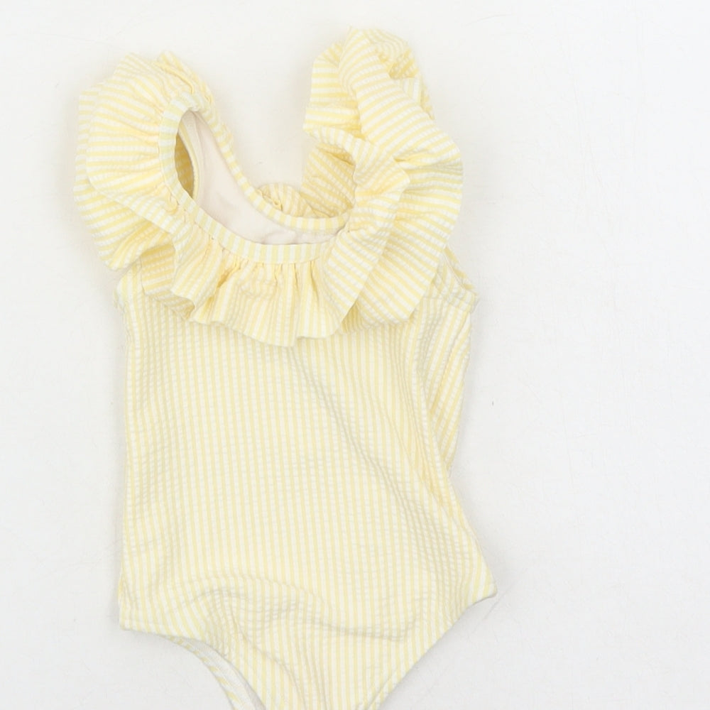 Marks and Spencer Girls Yellow Striped Polyester Unitard One-Piece Size 0-3 Months Pullover - Swim Suit