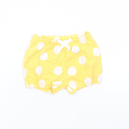 Marks and Spencer Girls Yellow Polka Dot 100% Cotton Sweatpants Trousers Size 0-3 Months - Elasticated Waist Bow Detail
