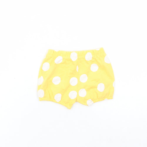 Marks and Spencer Girls Yellow Polka Dot 100% Cotton Sweatpants Trousers Size 0-3 Months - Elasticated Waist Bow Detail