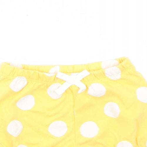 Marks and Spencer Girls Yellow Polka Dot 100% Cotton Sweatpants Trousers Size 0-3 Months - Elasticated Waist Bow Detail