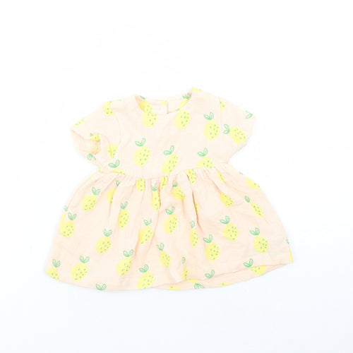 Marks and Spencer Girls Pink Geometric 100% Cotton Fit & Flare Size 3-6 Months Round Neck Button - Leopard Pattern