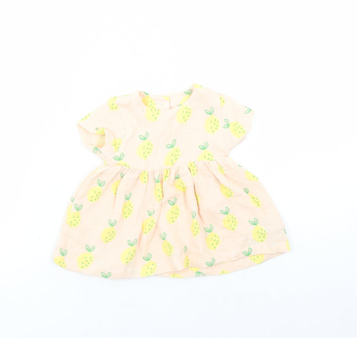 Marks and Spencer Girls Pink Geometric 100% Cotton Fit & Flare Size 3-6 Months Round Neck Button - Leopard Pattern