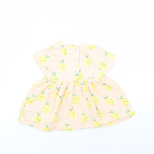 Marks and Spencer Girls Pink Geometric 100% Cotton Fit & Flare Size 3-6 Months Round Neck Button - Leopard Pattern