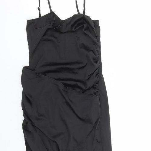 Naanaa Womens Black Polyester Pencil Dress Size 10 Cowl Neck Zip