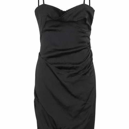 Naanaa Womens Black Polyester Pencil Dress Size 10 Cowl Neck Zip