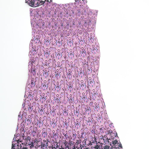 Marks and Spencer Womens Pink Geometric 100% Cotton Tank Dress Size 16 Square Neck Pullover - em