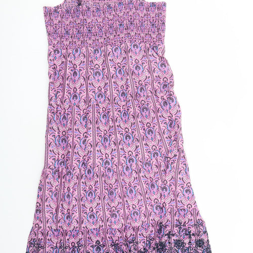 Marks and Spencer Womens Pink Geometric 100% Cotton Tank Dress Size 16 Square Neck Pullover - em