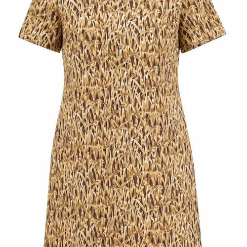 Evan Picone Womens Brown Geometric Cotton A-Line Size 14 Square Neck Zip