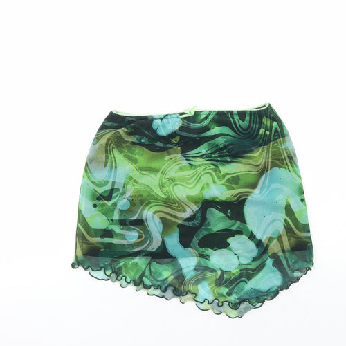 Urban Outfitters Womens Green Geometric Polyester Mini Skirt Size S - Elasticated Waist