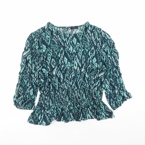 dusk Womens Green Geometric Viscose Basic Blouse Size 18 Round Neck