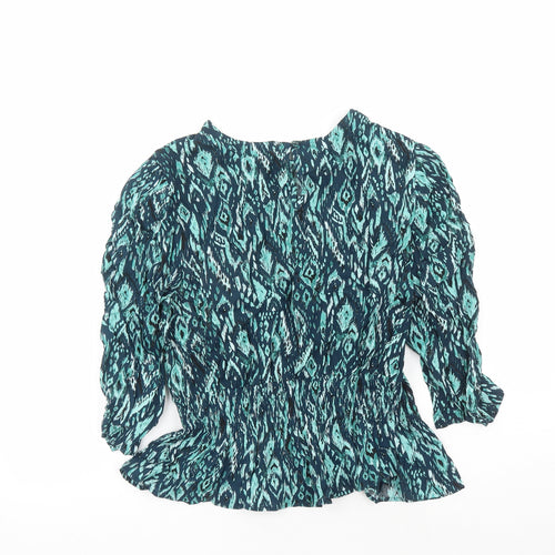 dusk Womens Green Geometric Viscose Basic Blouse Size 18 Round Neck
