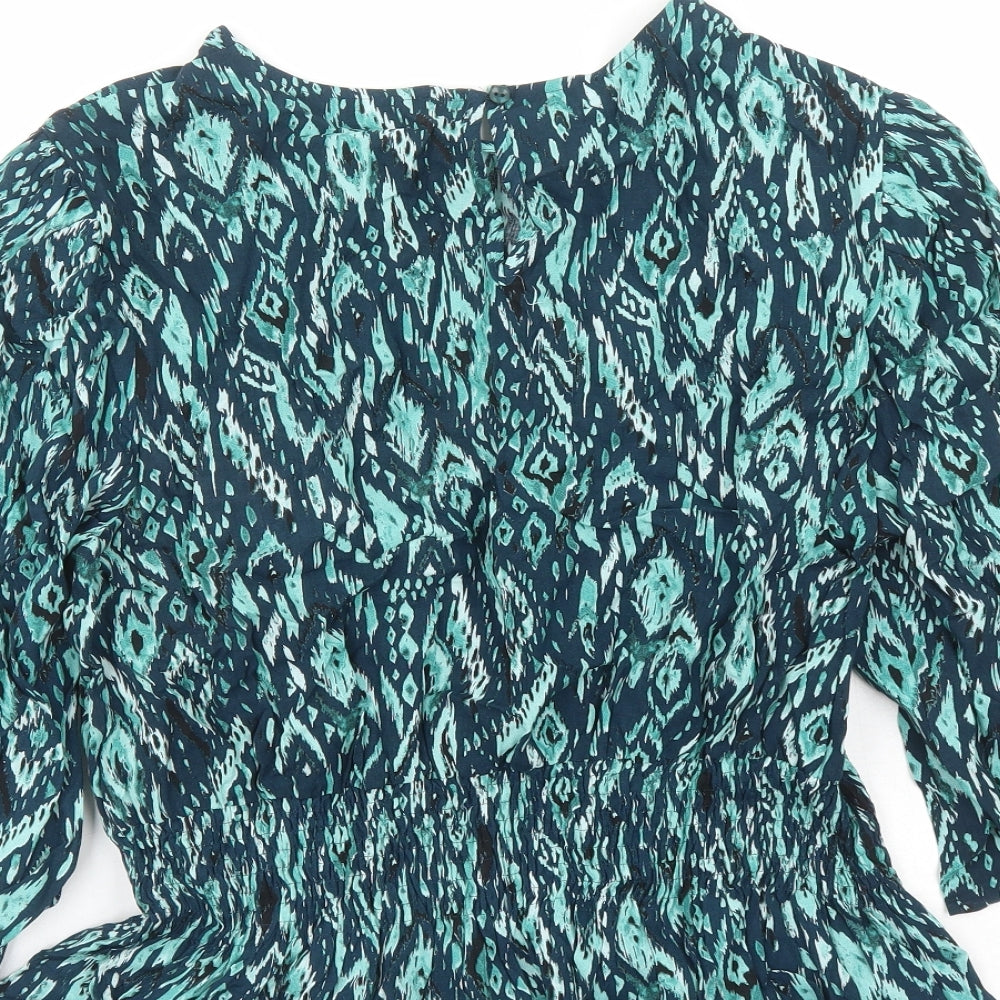 dusk Womens Green Geometric Viscose Basic Blouse Size 18 Round Neck